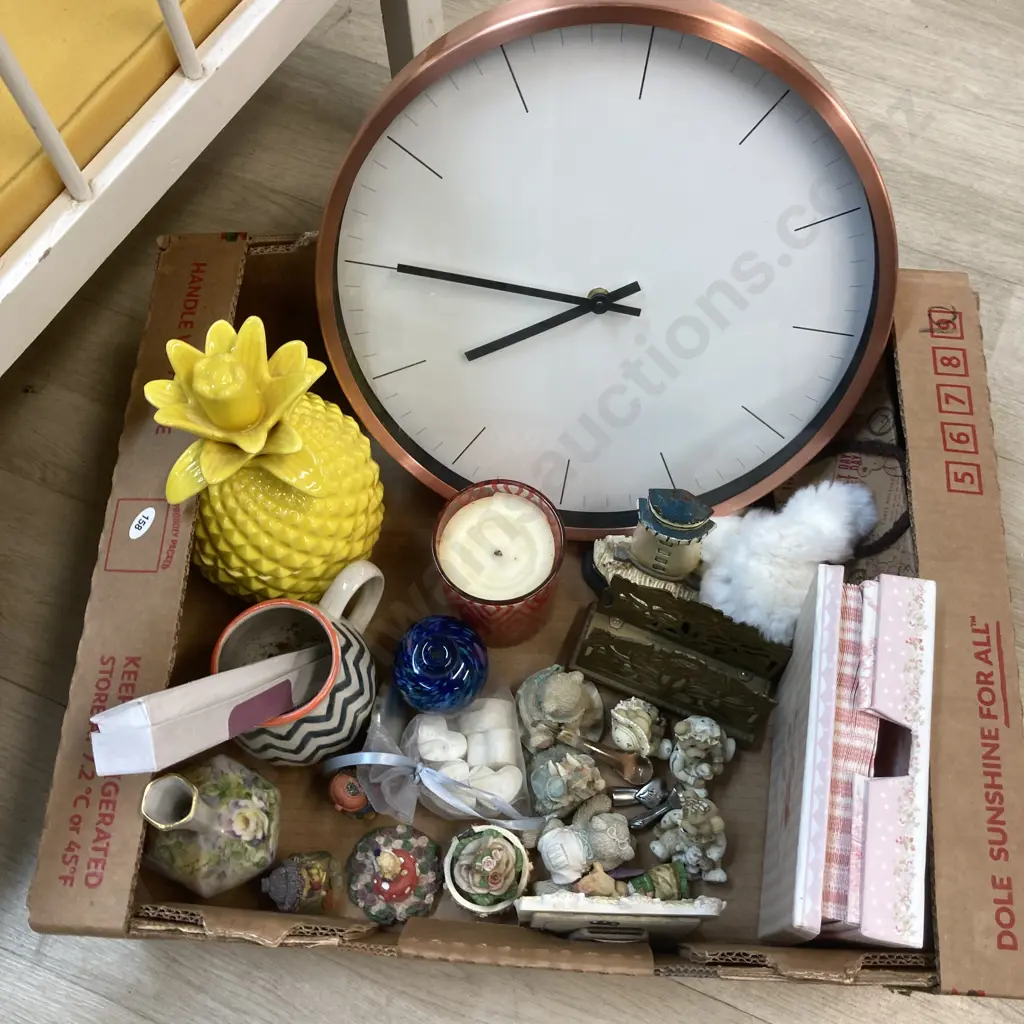 Vintage Wooden Dolls Cot. H59 W76 D39cm & Box Lot Of Assorted Including Ornaments, Clock Etc Image 1++